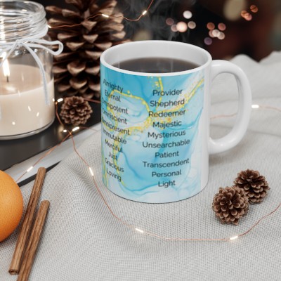 40 Names of God Christian Coffee Mug - God Is Almighty, Eternal, Omnipotent - Two-Tone Ceramic 11oz