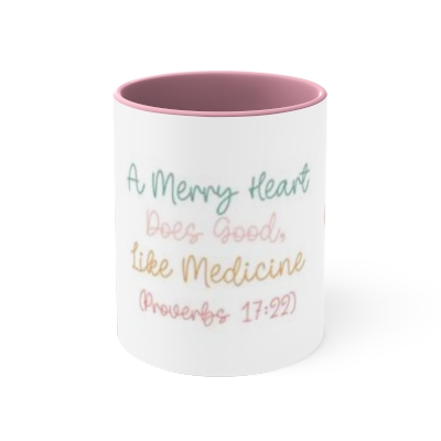 Proverbs 17:22 "A Merry Heart Does Good Like Medicine" Scripture Two-Tone Coffee Mug 11oz