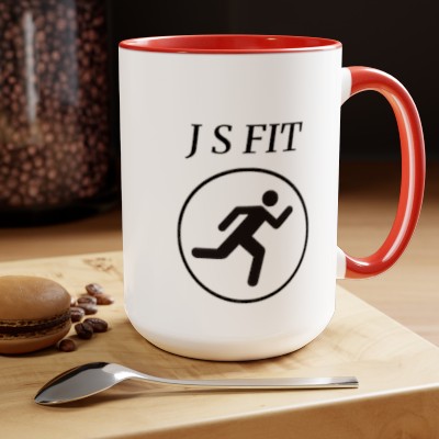 J S FIT, Logo, Two-Tone Coffee Mugs, 15oz