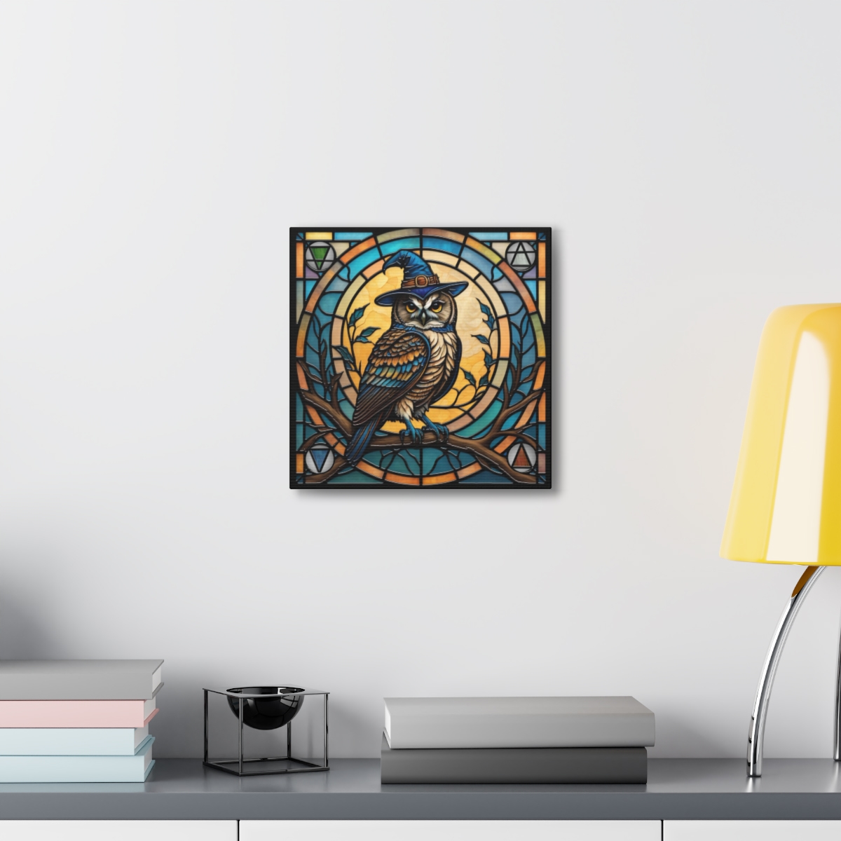 Faux Stained Glass Witchy Owl -Square Canvas Gallery Wraps product thumbnail image