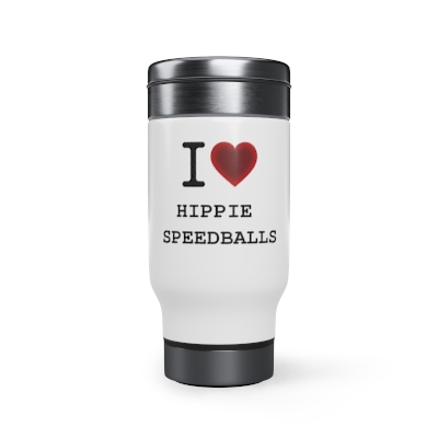 I Heart Hippie Speedballs Stainless Steel Travel Mug with Handle, 14oz