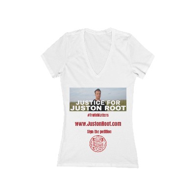 Women's Justice for Juston Root Jersey Short Sleeve V-Neck Tee