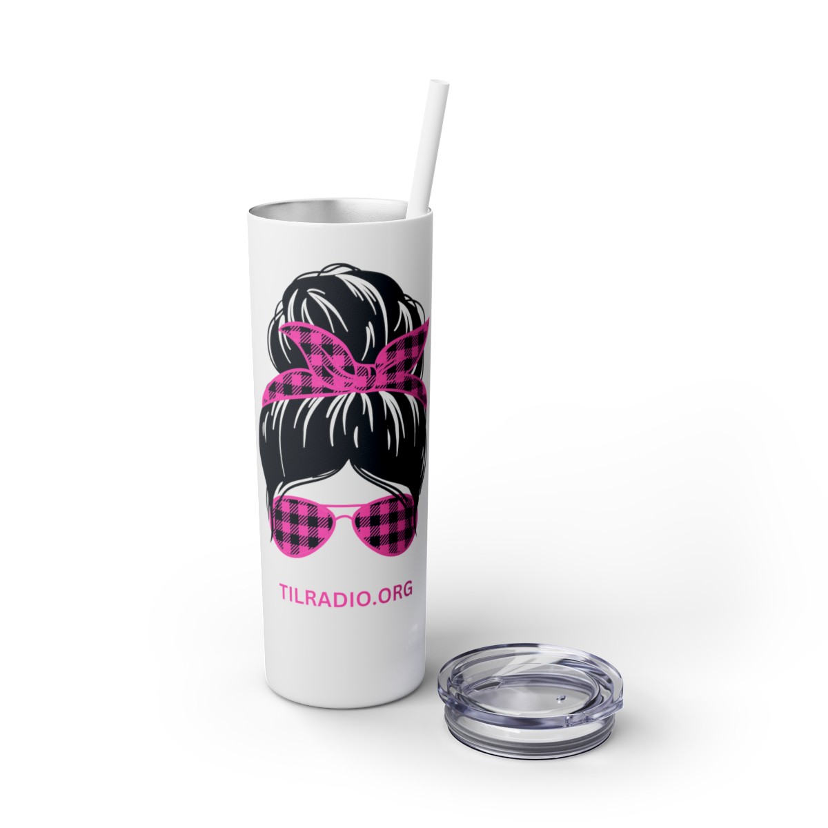 Messy Bun - Pink - Skinny Tumbler with Straw, 20oz product thumbnail image