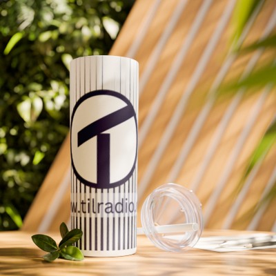 T Logo with stripes - Skinny Tumbler with Straw, 20oz