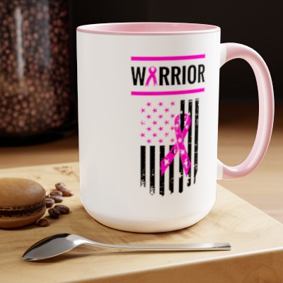 Warrior, Flag, Breast Cancer, Two-Tone Coffee Mugs, 15oz