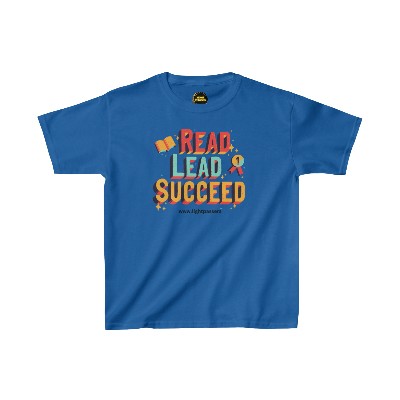  LIght Passers Marketplace Challenge to Read "Read Lead and Succeed" Kids Heavy Cotton™ Tee in white gray and blue.