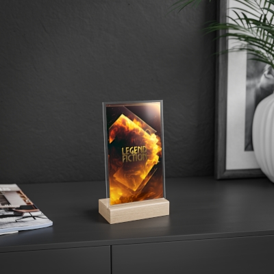 LegendFiction Amber Card Acrylic Sign with Wooden Stand