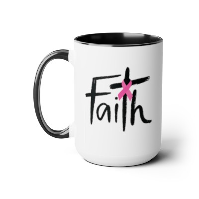 Faith, Breast Cancer Pink Ribbon, Two-Tone Coffee Mugs, 15oz