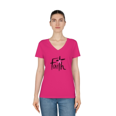 Faith, Breast Cancer Pink Ribbon, Women's Evoker V-Neck T-Shirt