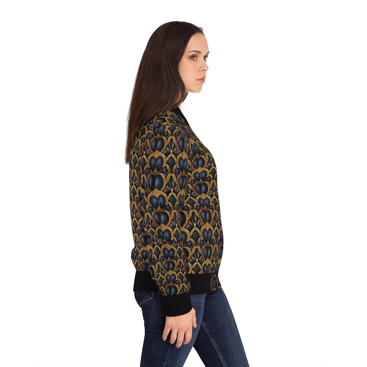 The "Blue Lotus" Bomber by Rob Dickens - Women's Bomber Jacket product thumbnail image