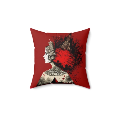 Surreal Red Queen Wonderland Spun Polyester Square Pillow