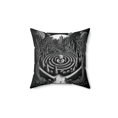 Wonderland Labyrinth Garden - MC Escher-style Spun Polyester Square Pillow