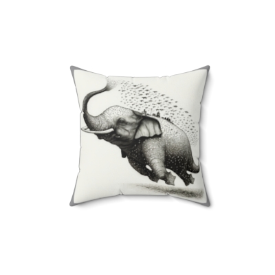Flying Elephants pen & ink surrealism art Spun Polyester Square Pillow