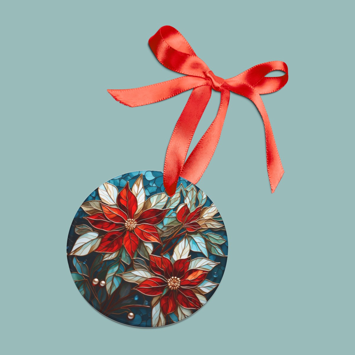 Elegant Poinsettias Christmas Ornament product thumbnail image