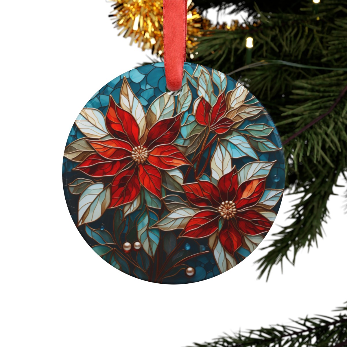 Elegant Poinsettias Christmas Ornament product thumbnail image