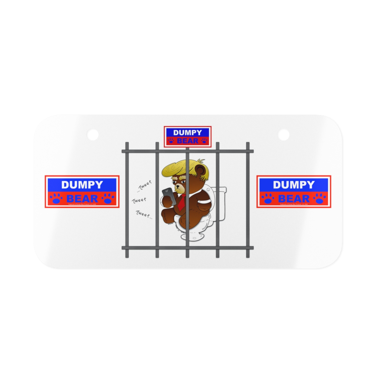 Dumpy Bear Tweeting on Toilet Behind Bars - Mini License Plate product thumbnail image