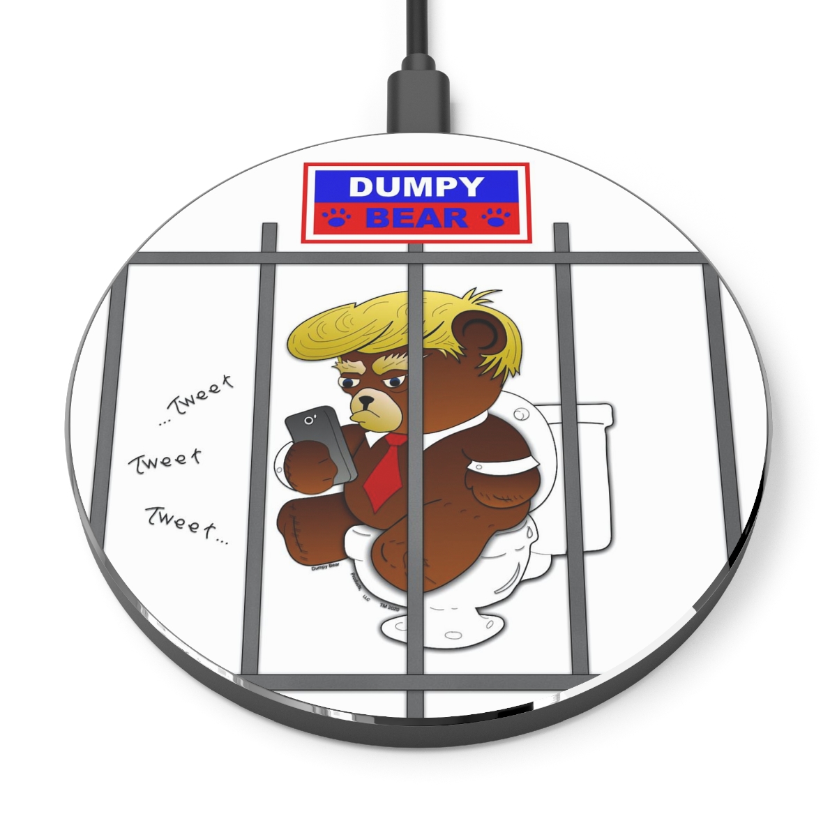 Dumpy Bear Tweeting on Toilet Behind Bars - Wireless Charger product thumbnail image