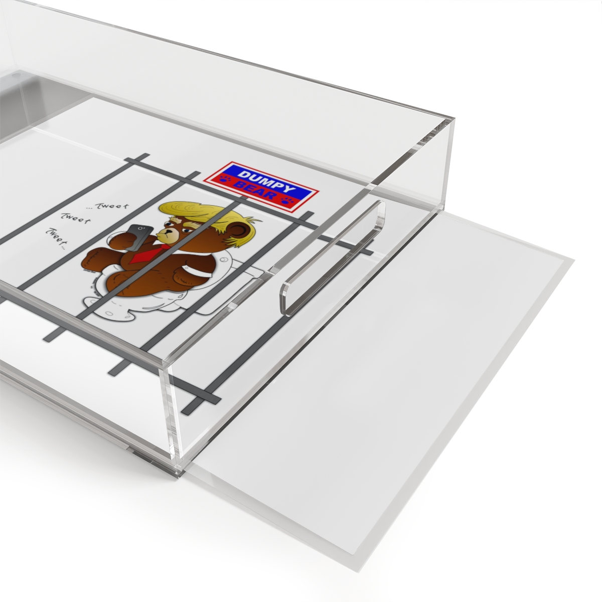 Dumpy Bear Tweeting on Toilet Behind Bars - Acrylic Serving Tray product thumbnail image