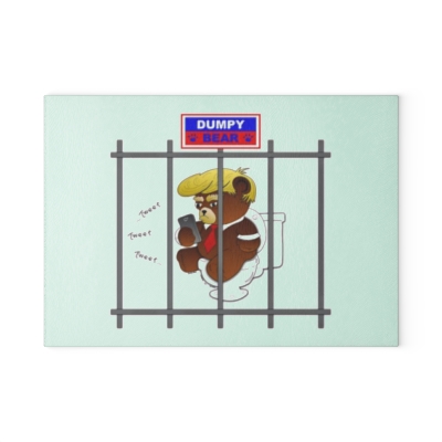 Dumpy Bear Tweeting on Toilet Behind Bars - Glass Cutting Board