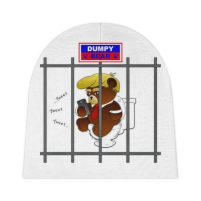 Dumpy Bear Tweeting on Toilet Behind Bars - Baby Beanie (AOP)