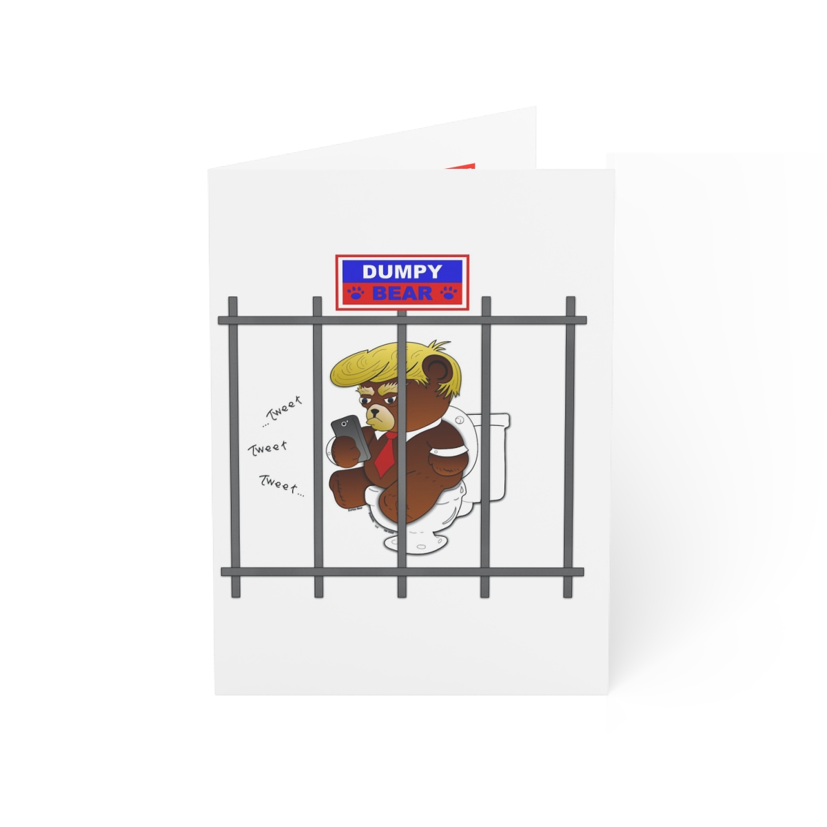 Dumpy Bear Tweeting on Toilet Behind Bars - Greeting Cards (1, 10, 30, and 50pcs) product thumbnail image