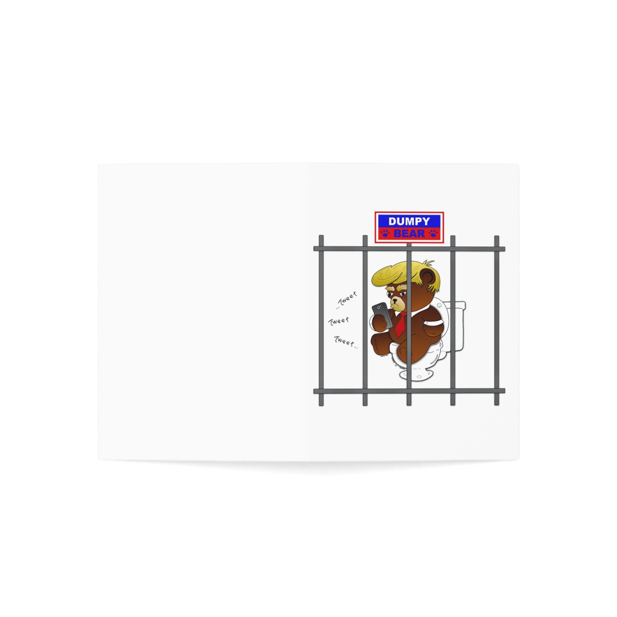 Dumpy Bear Tweeting on Toilet Behind Bars - Greeting Cards (1, 10, 30, and 50pcs) product thumbnail image