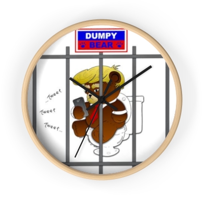 Dumpy Bear Tweeting on Toilet Behind Bars - Wall Clock