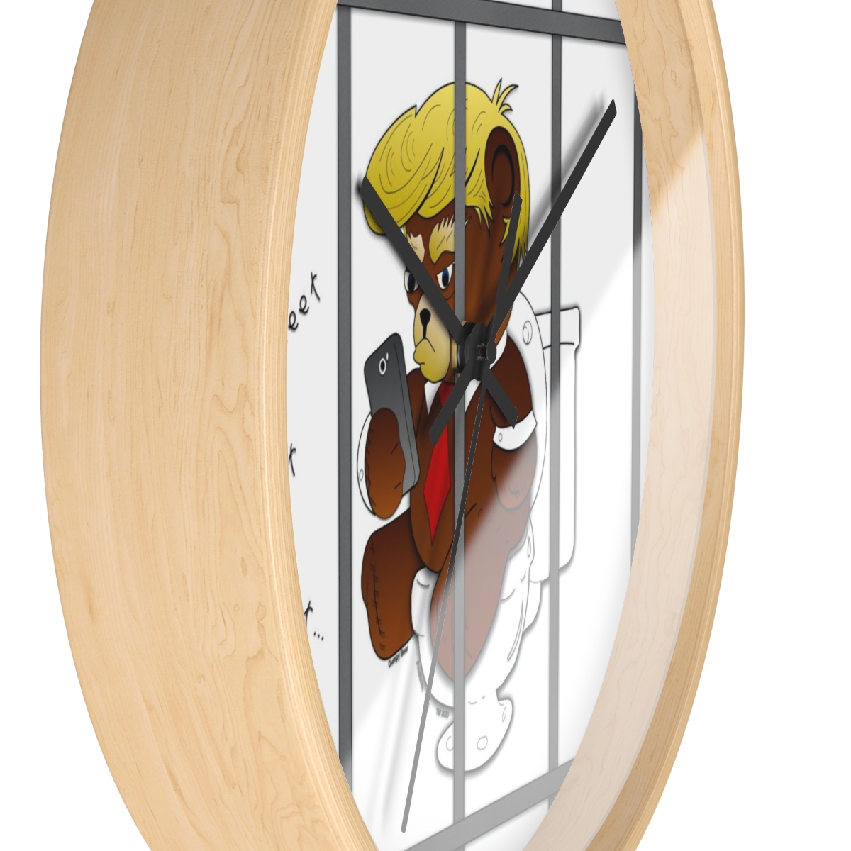 Dumpy Bear Tweeting on Toilet Behind Bars - Wall Clock product thumbnail image