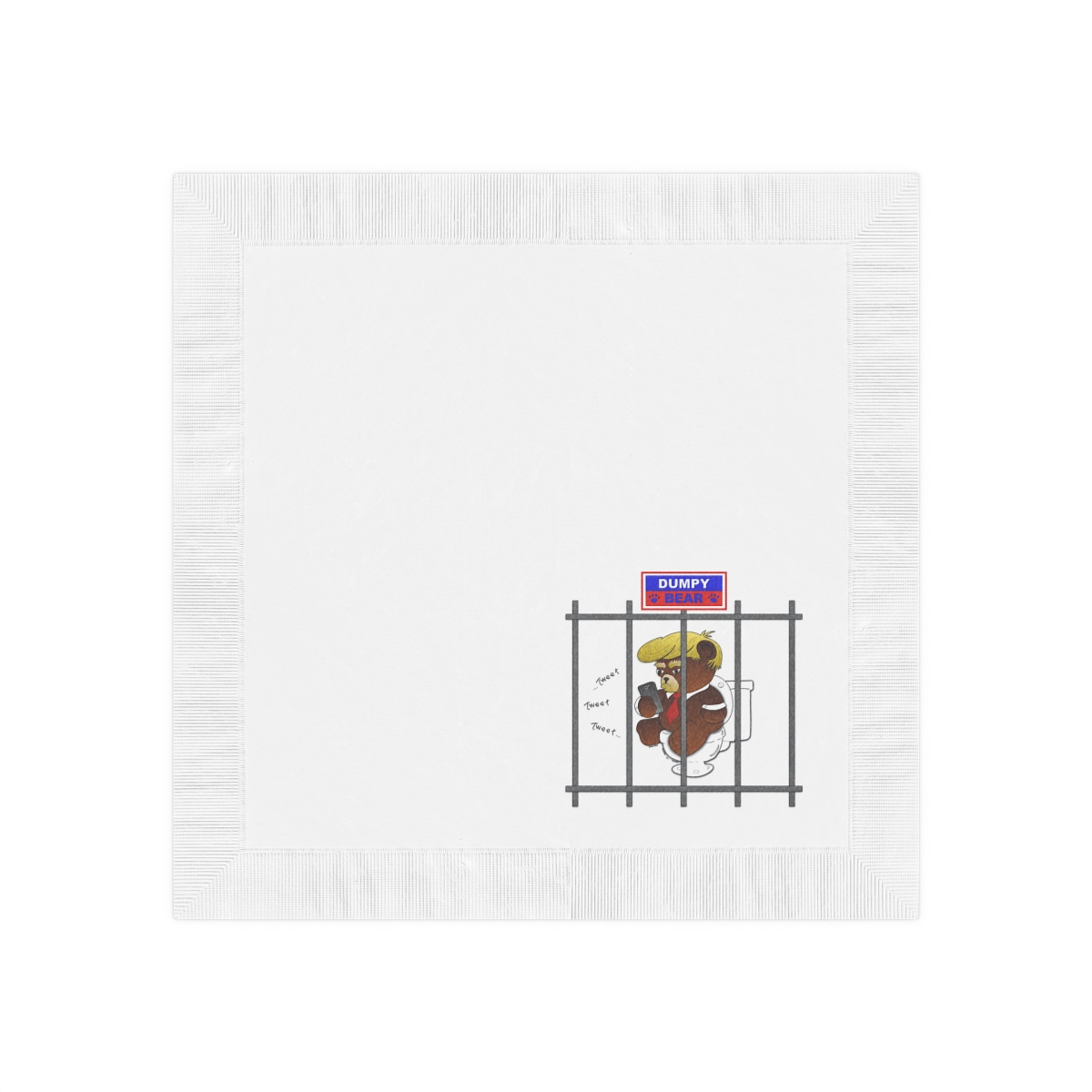 Dumpy Bear Tweeting on Toilet Behind Bars - White Coined Napkins product thumbnail image