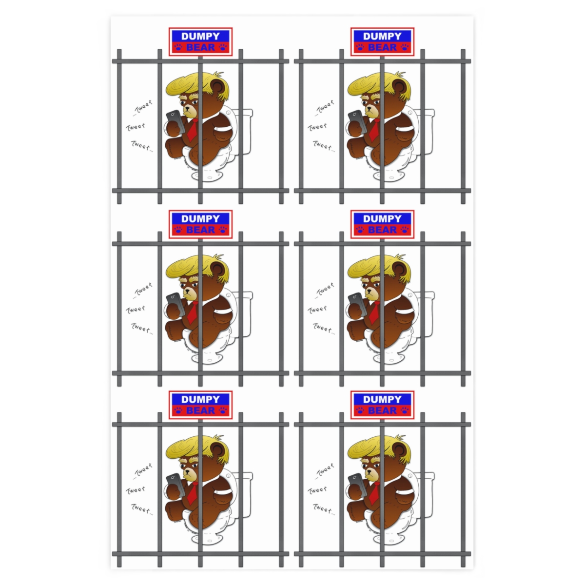 Dumpy Bear Tweeting on Toilet Behind Bars - Wrapping Paper  product thumbnail image
