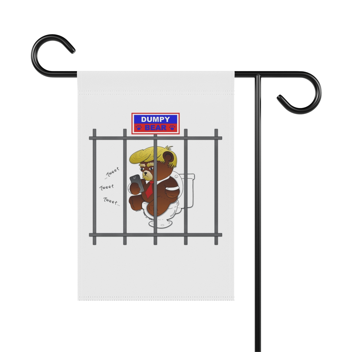 Dumpy Bear Tweeting on Toilet Behind Bars - Garden & House Banner product thumbnail image