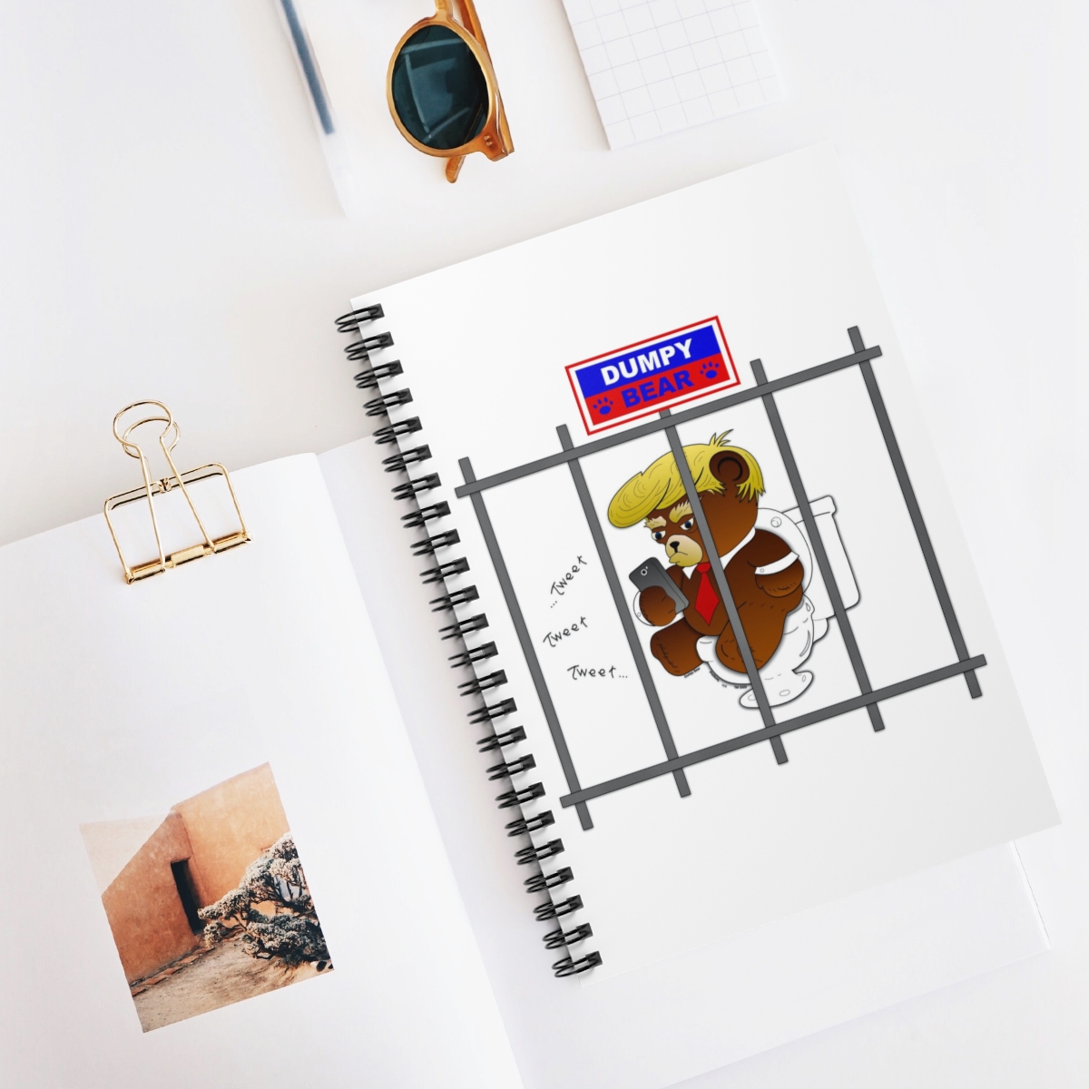 Dumpy Bear Tweeting on Toilet Behind Bars -Spiral Notebook - Ruled Line product thumbnail image