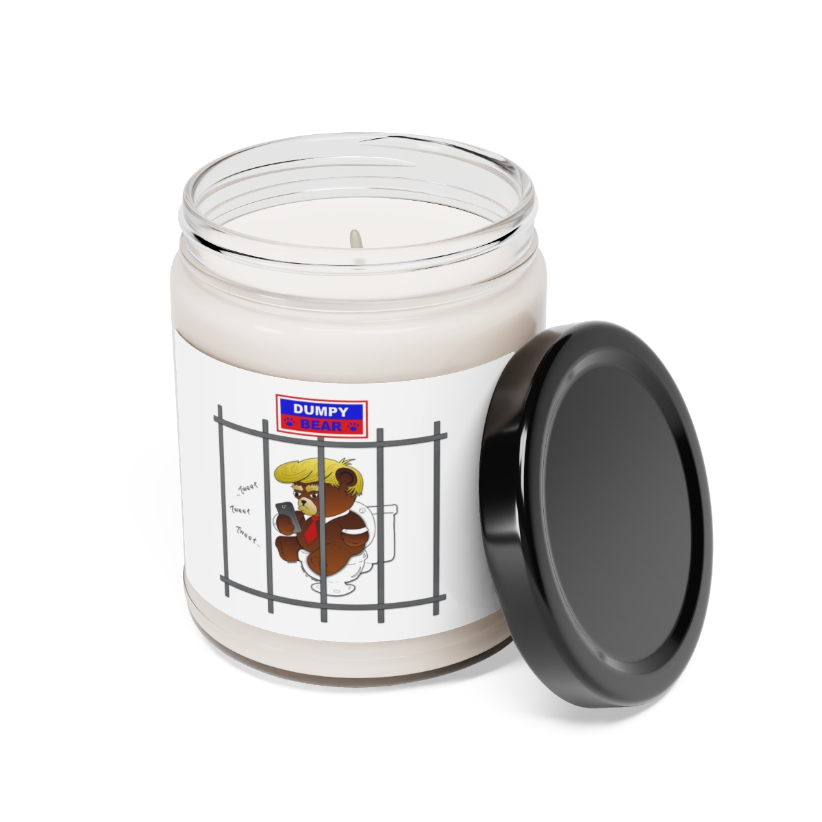 Dumpy Bear Tweeting on Toilet Behind Bars - Scented Soy Candle, 9oz product thumbnail image