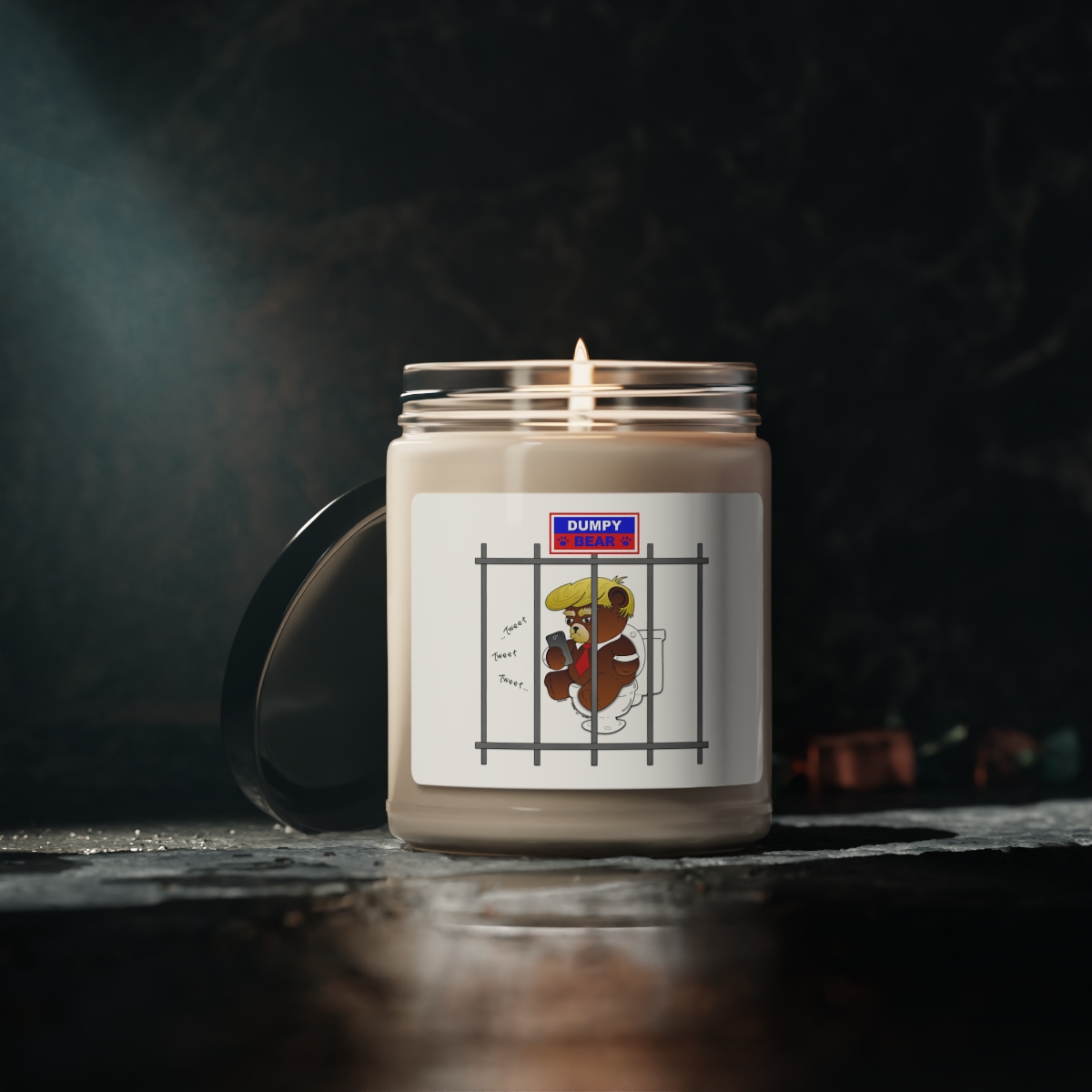 Dumpy Bear Tweeting on Toilet Behind Bars - Scented Soy Candle, 9oz product thumbnail image