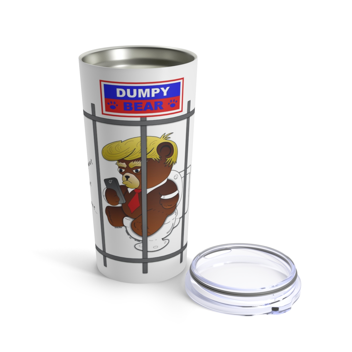 Dumpy Bear Tweeting on Toilet Behind Bars - Tumbler 20oz product thumbnail image