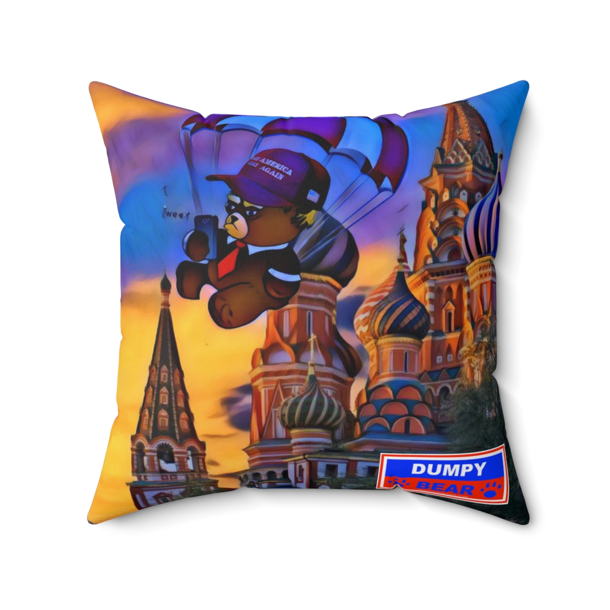 Dumpy Bear Goes to Russia - Spun Polyester Square Pillow product thumbnail image