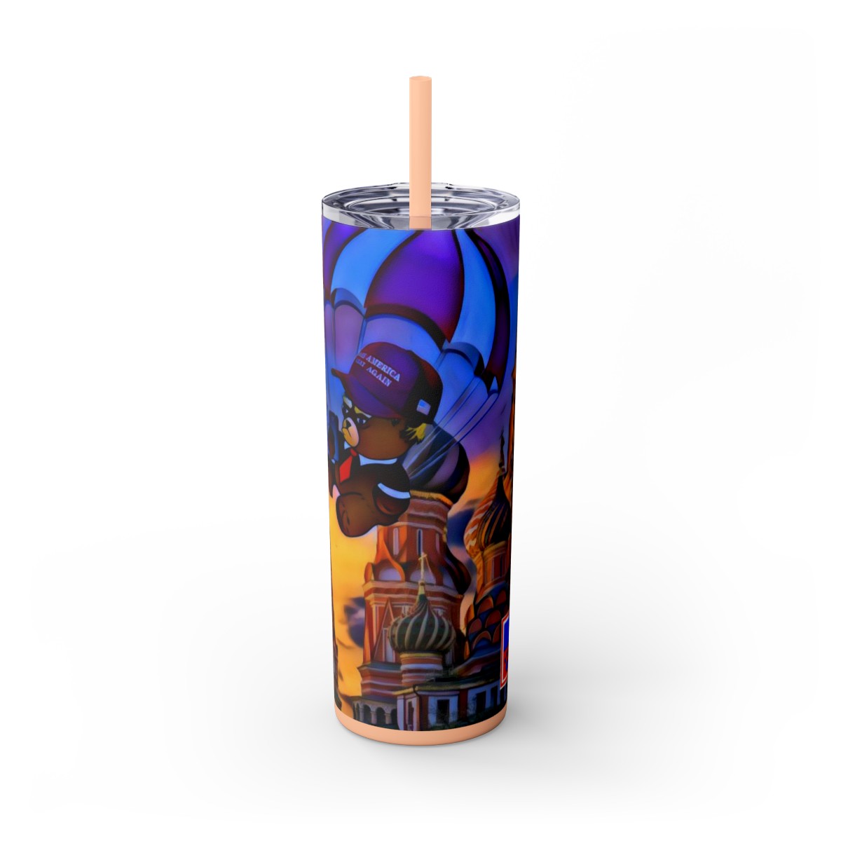 Dumpy Bear Goes to Russia - Skinny Tumbler with Straw, 20oz product thumbnail image