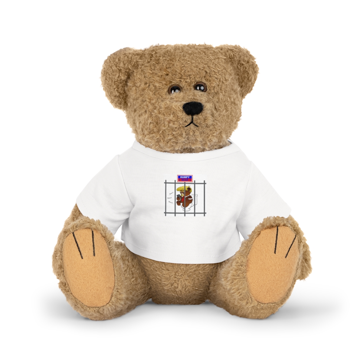 Dumpy Bear Tweeting on Toilet Behind Bars - Plush Toy with T-Shirt product thumbnail image