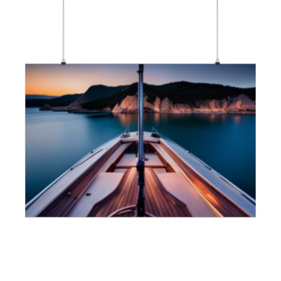 Sail Boat Realistic Image Full Color Sunset Matte Horizontal Posters