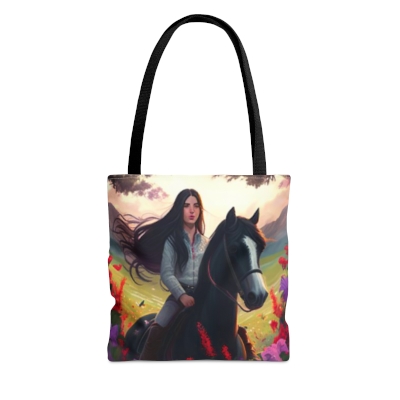 Riding a Horse in a field of Wild Flowers AOP Tote Book Shopping Bag