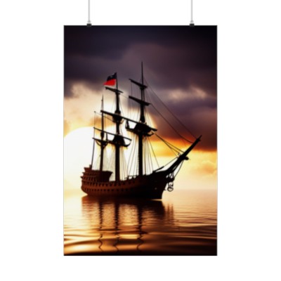 Pirate Ship Stylized Sunset Matte Vertical Gallery Paper