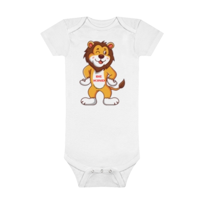 Light Passers Marketplace Winking Lion "Be Kind" Onesie® Organic Baby Bodysuit in white