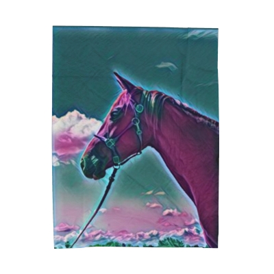 Horse Portrait Regal Head Shot Pink Teal Velveteen Plush Blanket