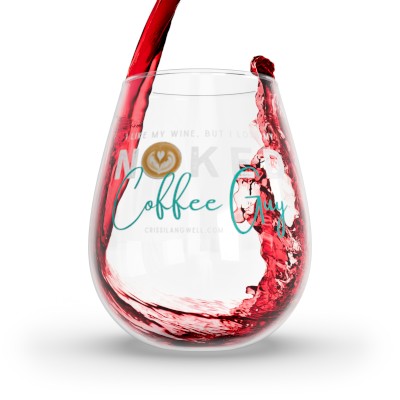 I like my wine (white/turqoise) - Stemless Wine Glass, 11.75oz