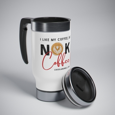 I like my coffee (red) - Stainless Steel Travel Mug with Handle, 14oz