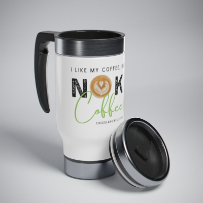 I like my coffee (green) - Stainless Steel Travel Mug with Handle, 14oz