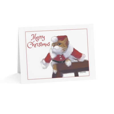 Cat art drawing Greeting Christmas Cards: Santa Cat  Blank inside