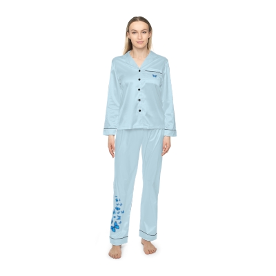 Ladies in Blue Satin - Pajamas (AOP) with multiple blue butterflies