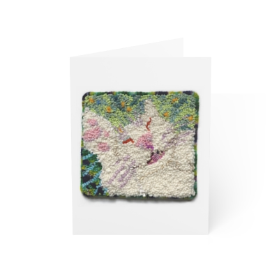 Cat art drawing Greeting Cards: Dreaming in the Garden - Blank inside, sweet, hooked rug