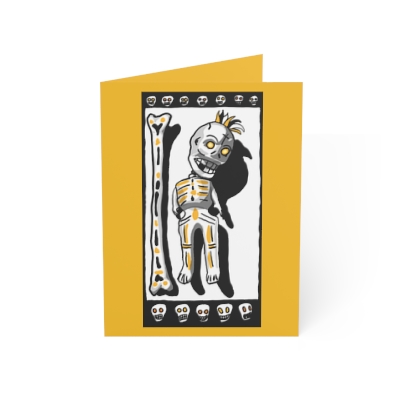 Cat art drawing Halloween Greeting Cards: Day of the Dead doll Card - Blank inside, humorous skeleton doll drawing